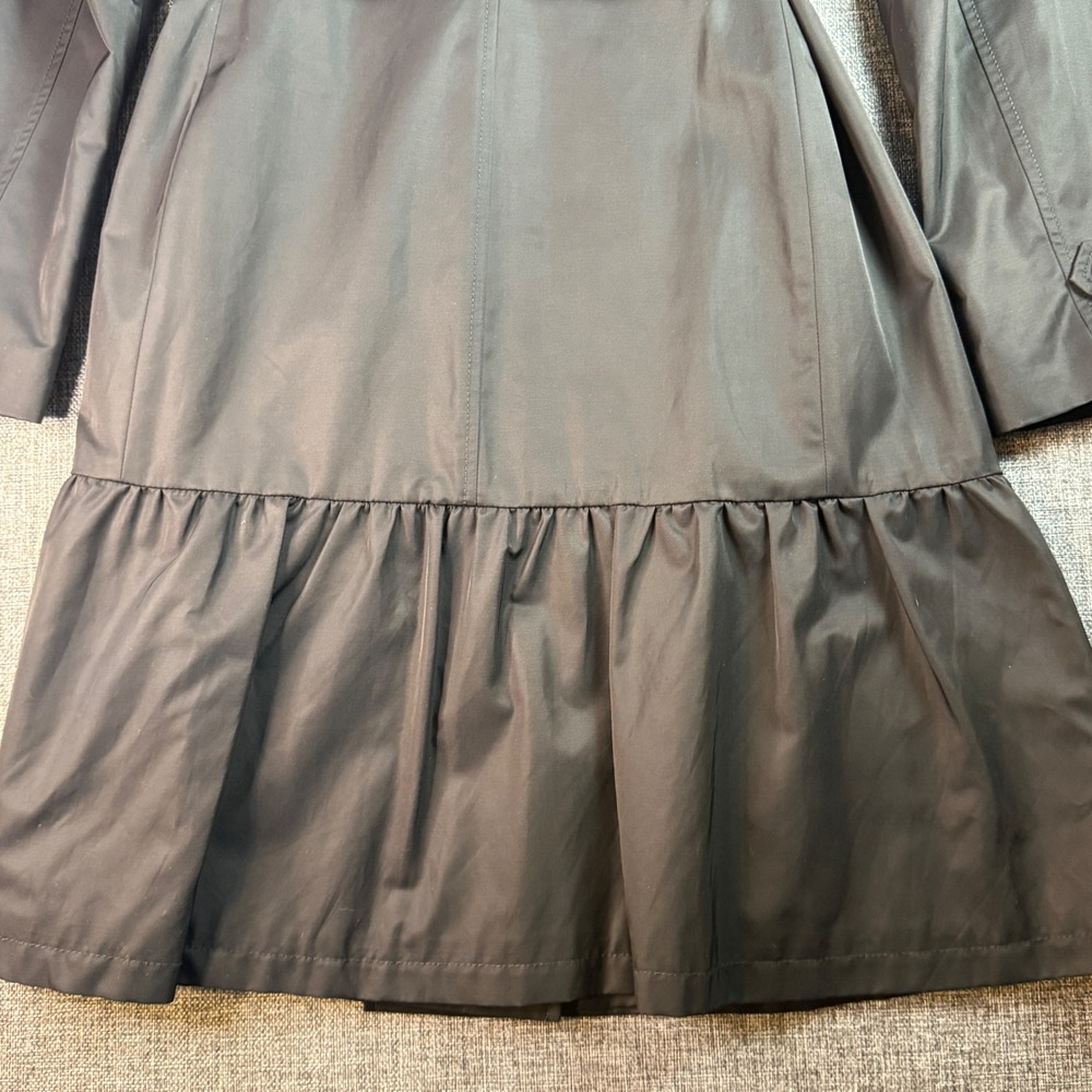 Women Kate Spade Trench Coat | Size S | Black Ruffle Hem Belted Jacket - Picture 8 of 13